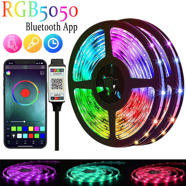 Pacote com Fitas LED RGB de 30m com Controle Remoto de 24 Teclas e Bluetooth