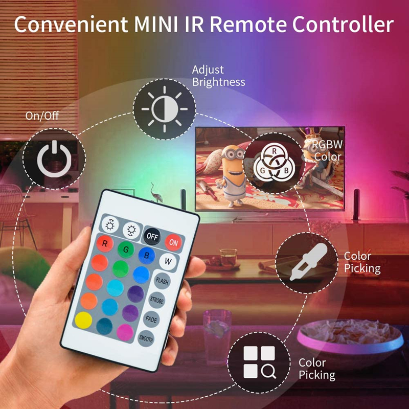 Pacote com Fitas LED RGB de 30m com Controle Remoto de 24 Teclas e Bluetooth