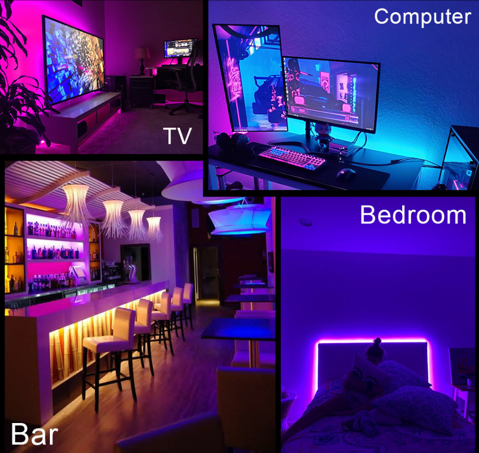 Pacote com Fitas LED RGB de 30m com Controle Remoto de 24 Teclas e Bluetooth