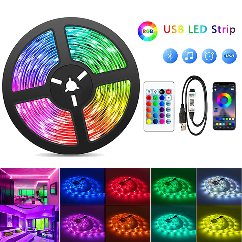 Pacote com Fitas LED RGB de 30m com Controle Remoto de 24 Teclas e Bluetooth