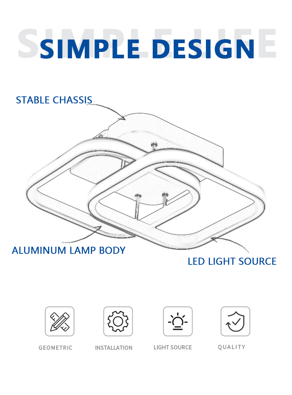 Luminária LED de Teto - Preto - 1 unidade