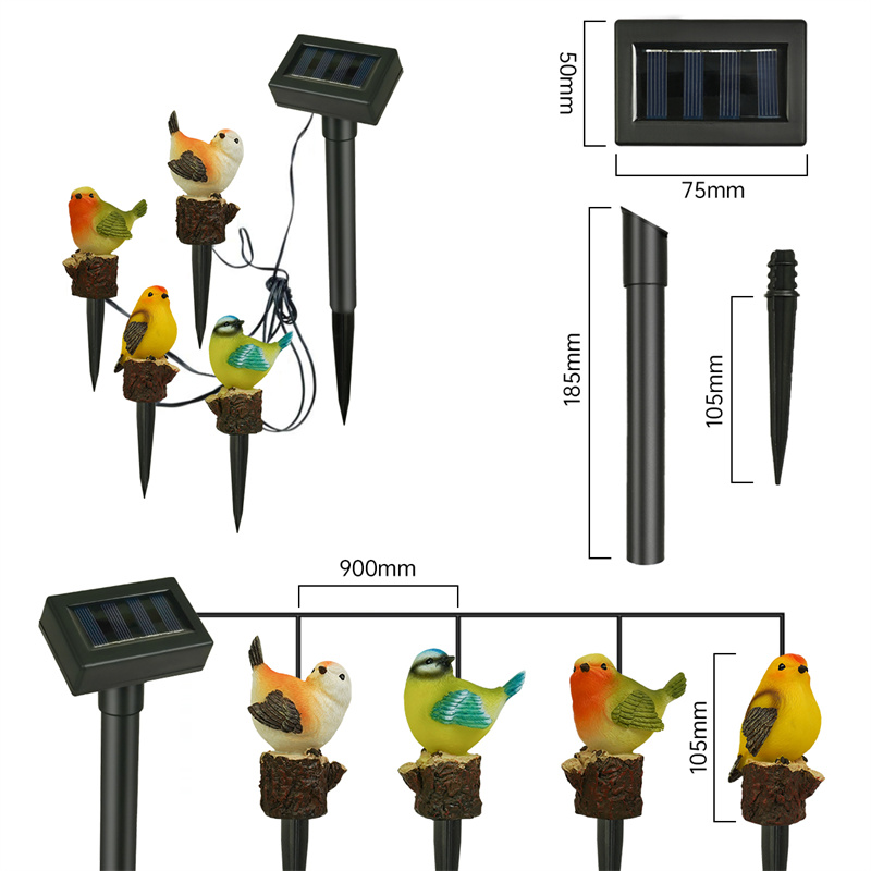 Luminárias Solar para jardim Embutidas - Tema Pássaro - 4 unidades