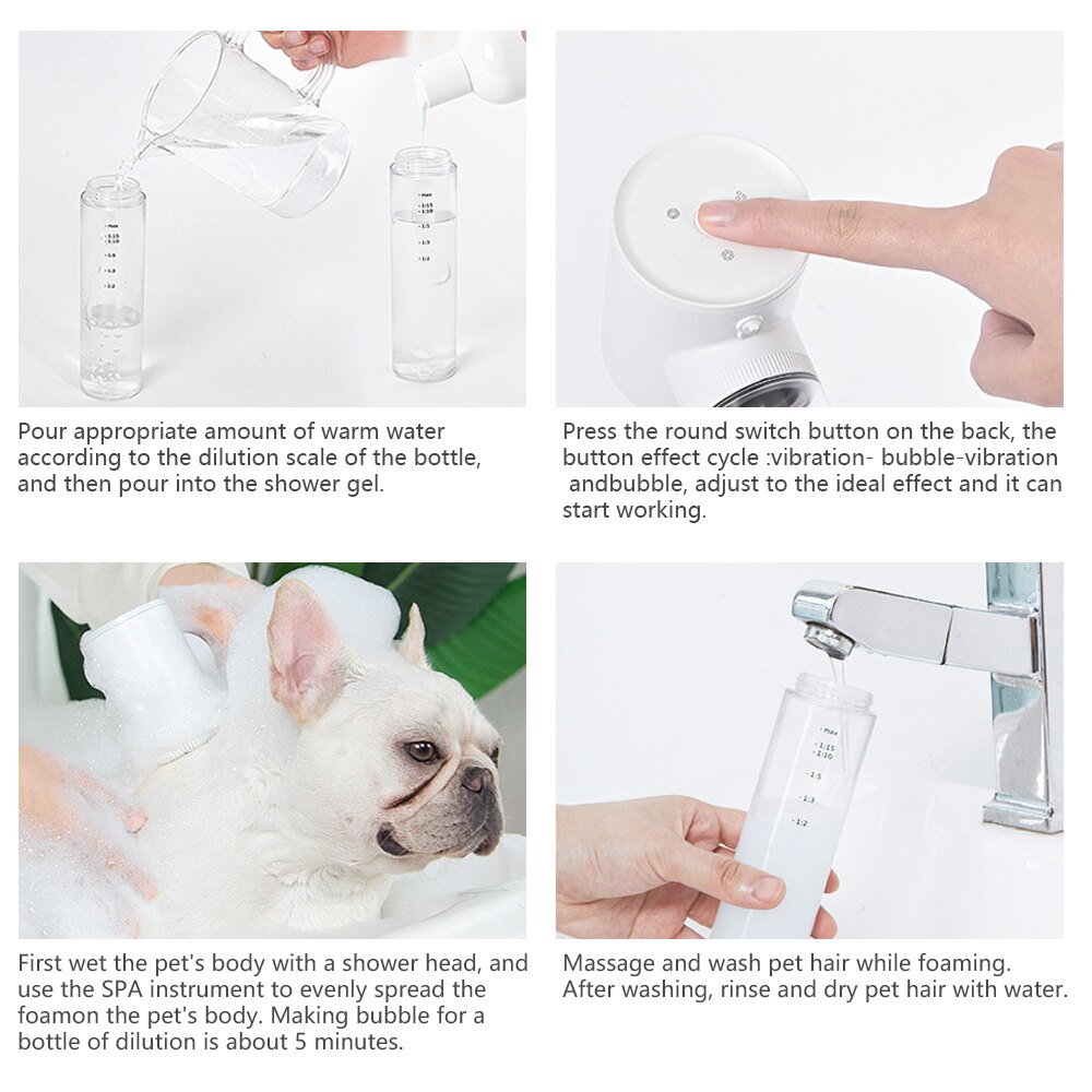 Escova de Banho Automática Lava Pelo Pet Cachorro Gato Dispenser Shampoo