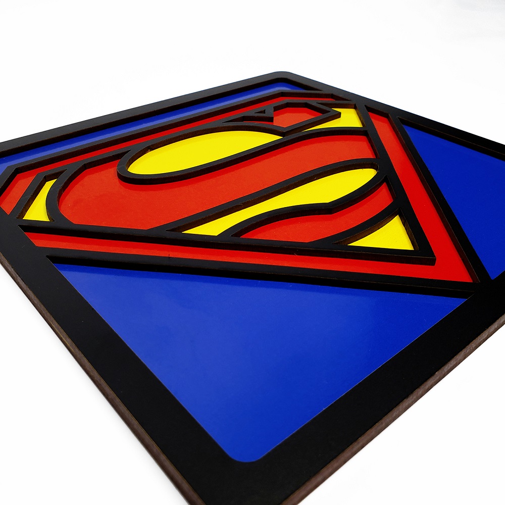 Quadro Decorativo Super Herói 3D Símbolo Azul MDF 21x21cm
