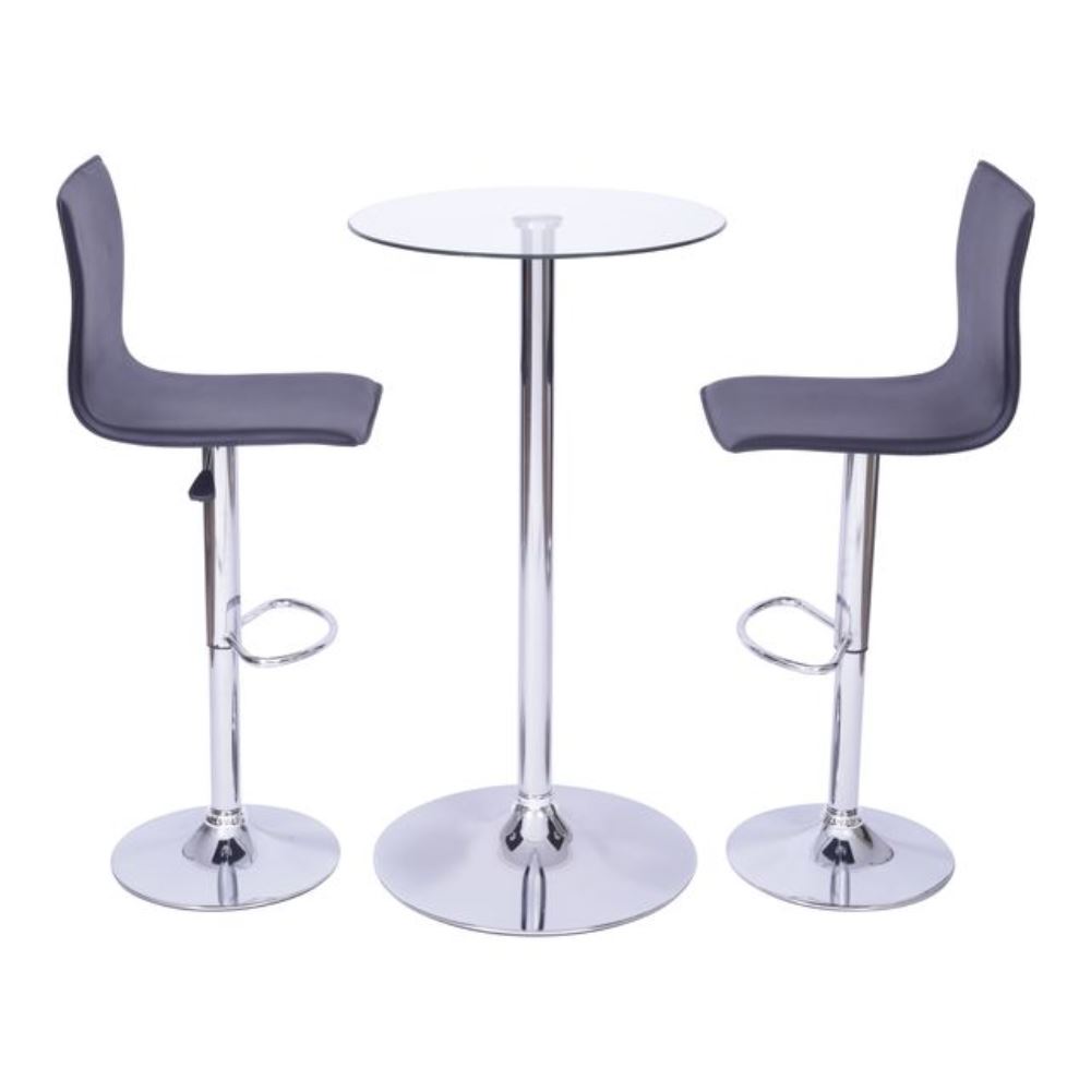 Conjunto Mesa Cozinha Transparente Vidro + Kit 2 Banquetas Preta Bar Cozinha