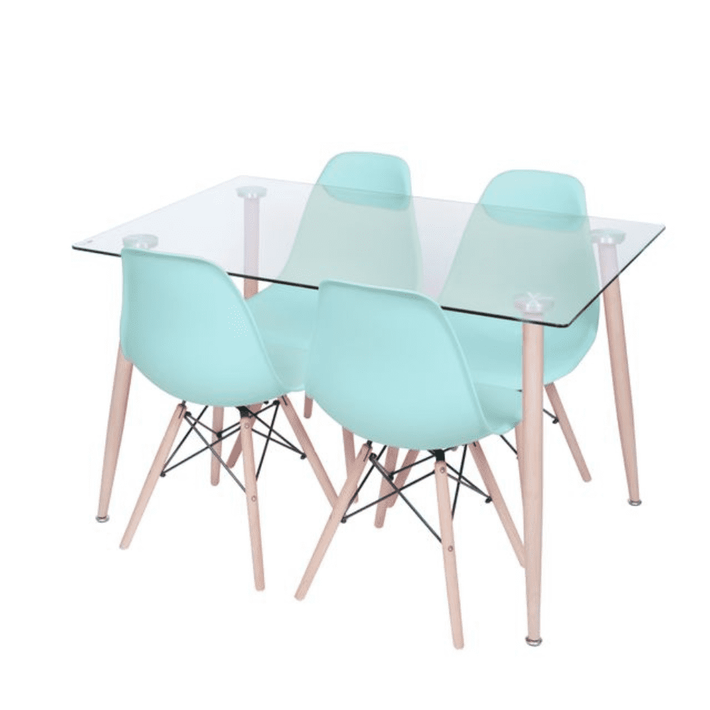 Conjunto Mesa De Jantar Vidro Taurus + Kit 4 Cadeiras Tiffany Cozinha Dkr