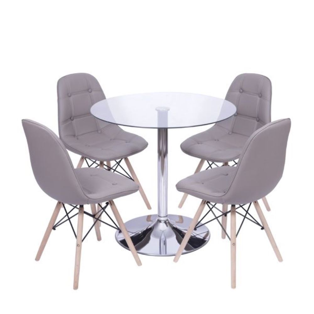 Conjunto Mesa Sala De Estar Bistro Vidro + Kit 4 Cadeiras Fendi Sala Estar Botone