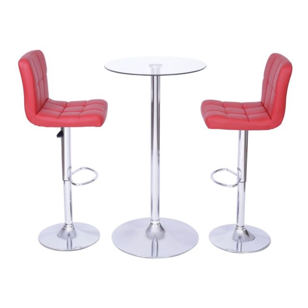 Conjunto Mesa Cozinha Transparente Vidro + Kit 2 Banquetas Vermelha Bar Cozinha 