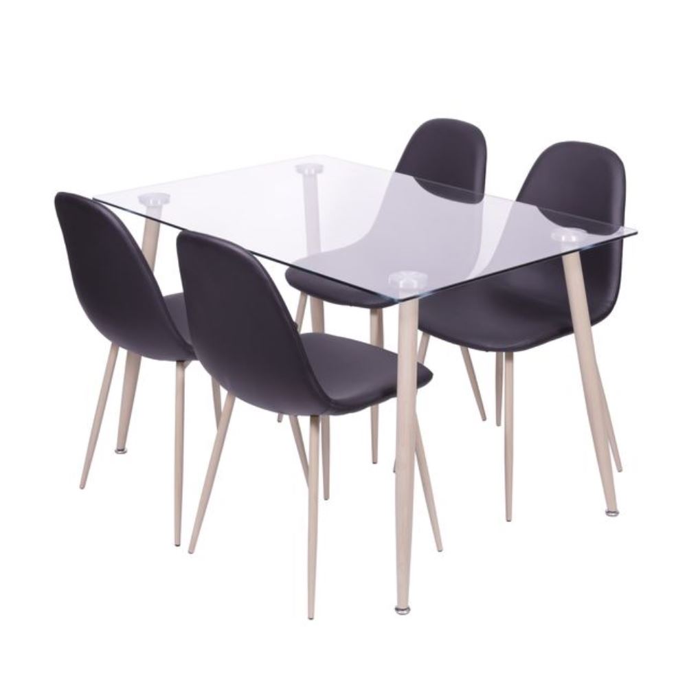 Conjunto Mesa De Jantar Vidro Taurus + Kit 4 Cadeiras Café Charla Jantar 