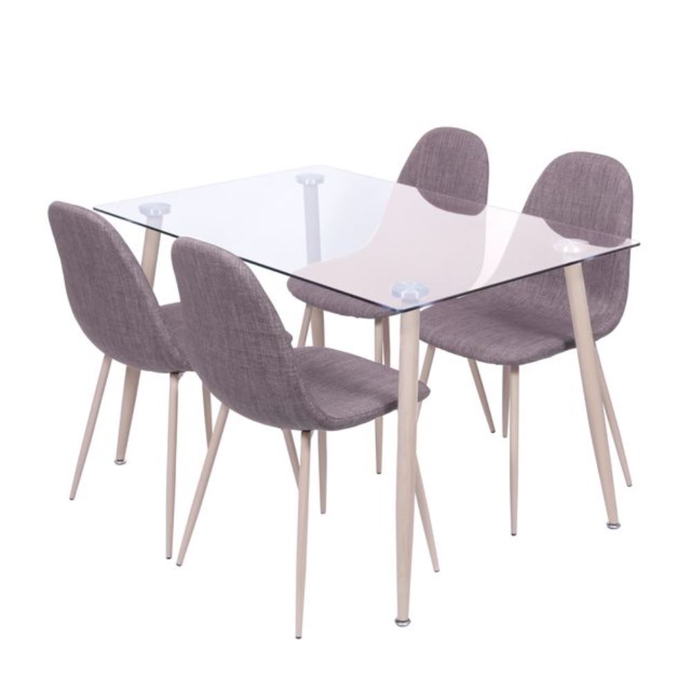 Conjunto Mesa De Jantar Vidro Taurus + Kit 4 Cadeiras Marrom Charla Jantar 