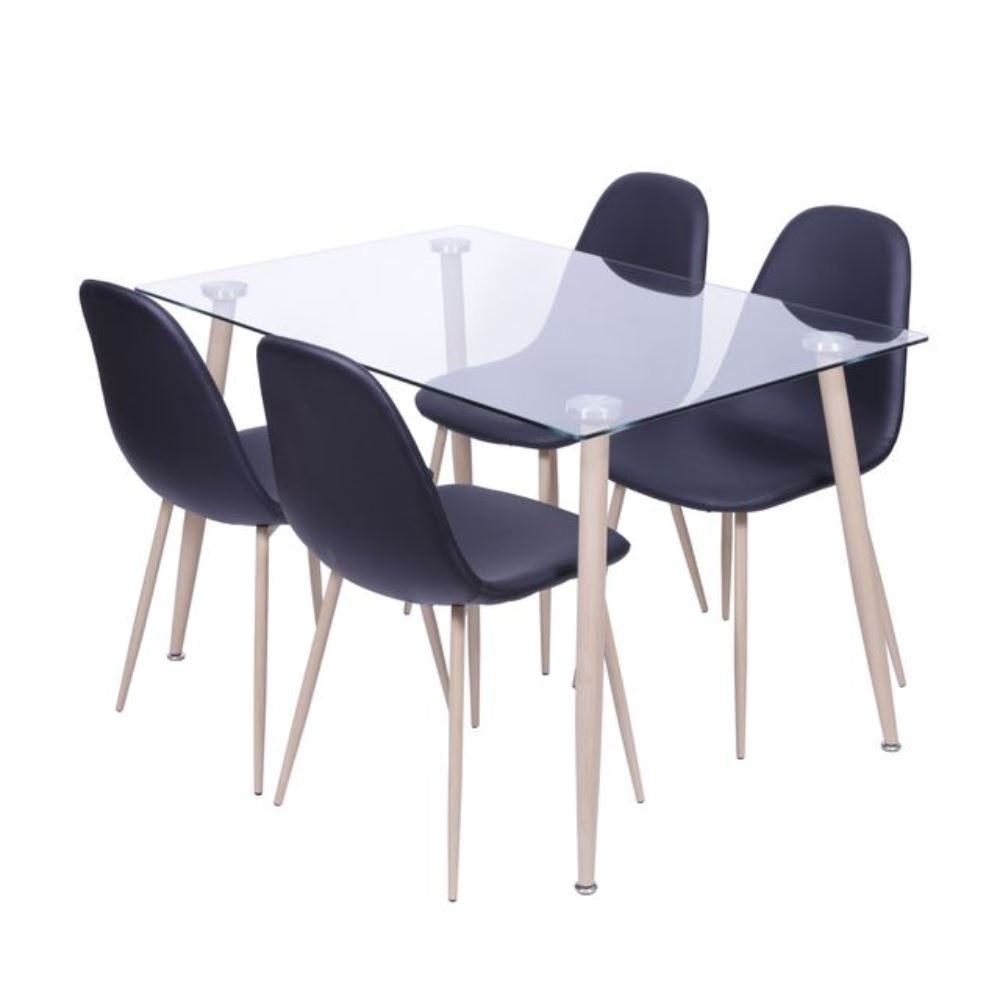 Conjunto Mesa De Jantar Vidro Taurus + Kit 4 Cadeiras Preta Charla Jantar