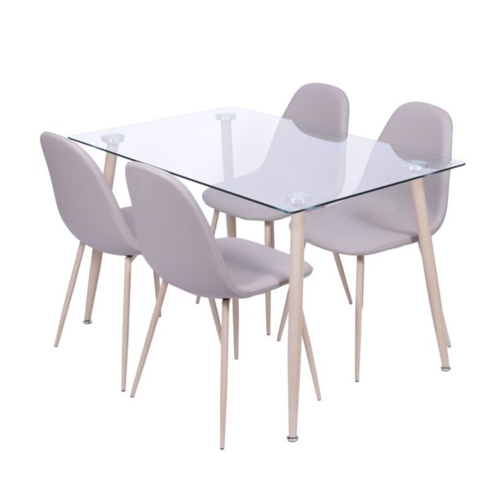 Conjunto Mesa De Jantar Vidro Taurus + Kit 4 Cadeiras Fendi Charla Jantar 