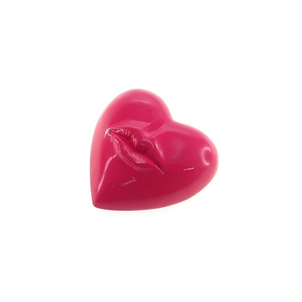 Coração Decorativo Beijinho Rosa Em Resina 5 x 12 x 12 Cm