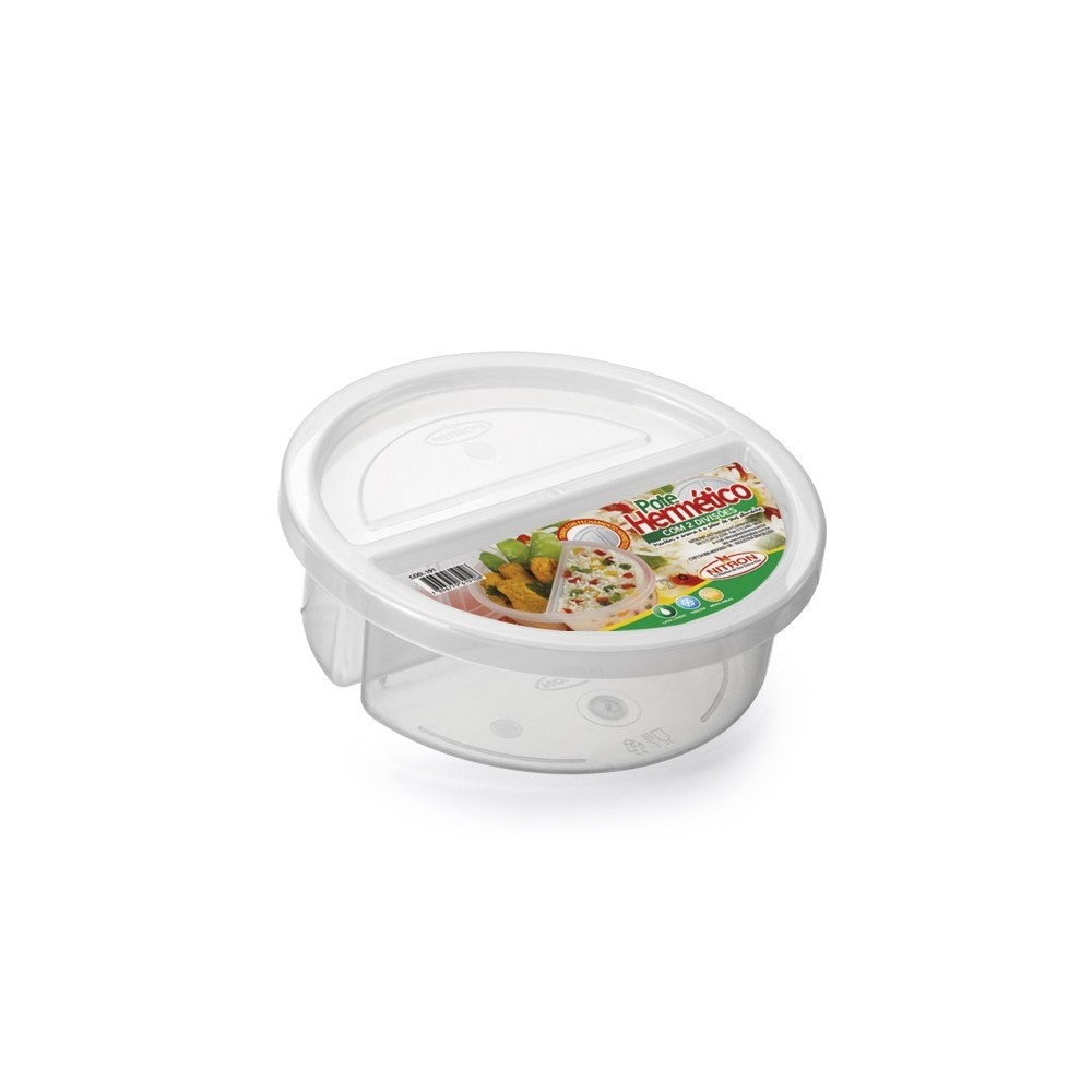 Pote Plástico Microondas Freezer Redondo 2 Divisórias 720ml