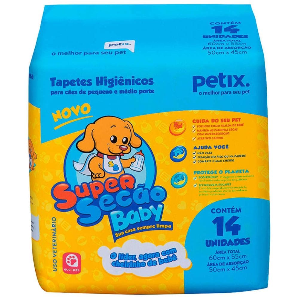 Tapete Higiênico Super Secão Petix Baby Cães Com 8 Pacotes