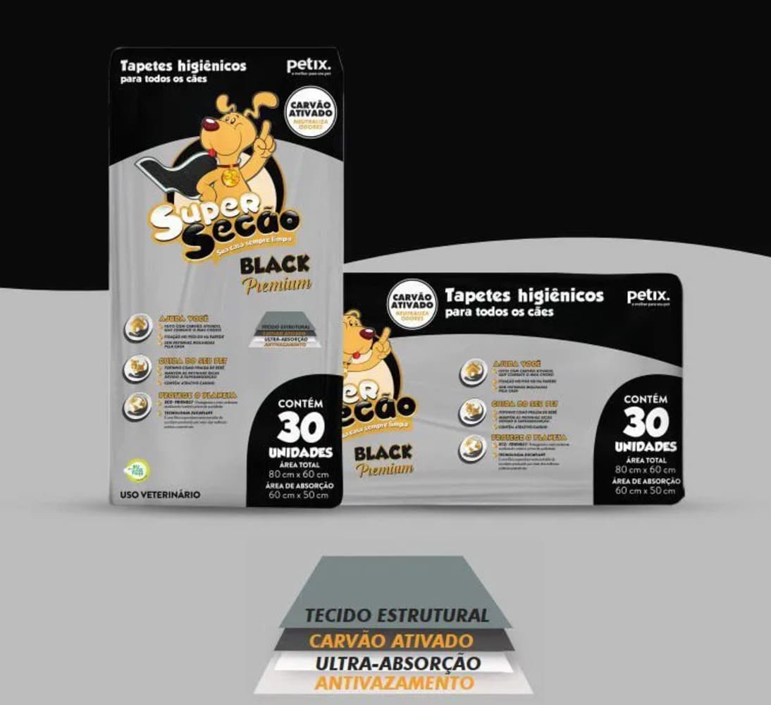 Tapete Higiênico Descartável Super Secão Petix Black Premium 4 Pacotes